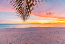 Landscape Of Paradise Tropical Island Beach, Sunrise Shot. Beautiful Sunset Landscape, Vacation Beach Banner