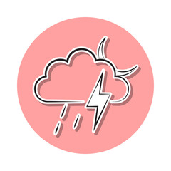 Poster - a sign of a night rain with a thunder-storm sticker icon. Simple thin line, outline vector of Weather icons for ui and ux, website or mobile application