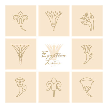 A set of vector logos Egyptian lotus flower.