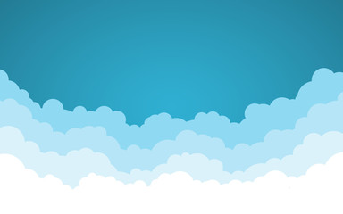 Wall Mural - blue sky with white clouds background. cartoon flat style design. vector illustration