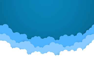 Wall Mural - blue sky with white clouds background. cartoon flat style design. vector illustration