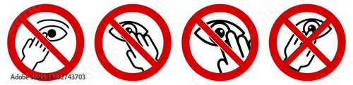 Fotografía Don't touch your eyes icon, simple hand and eye sign in red crossed circle