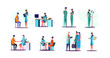 © PCH.Vector - Medical occupation set. Doctors instructing patients, sitting at workplace in office, taking blood count in lab. People concept. illustration for topics like hospital, medicine, first aid
