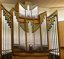Large Organ In The Concert Hall. Large Church Organ.