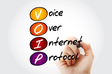 Aufkleber - voip - voice over internet protocol acronym, technology concept background