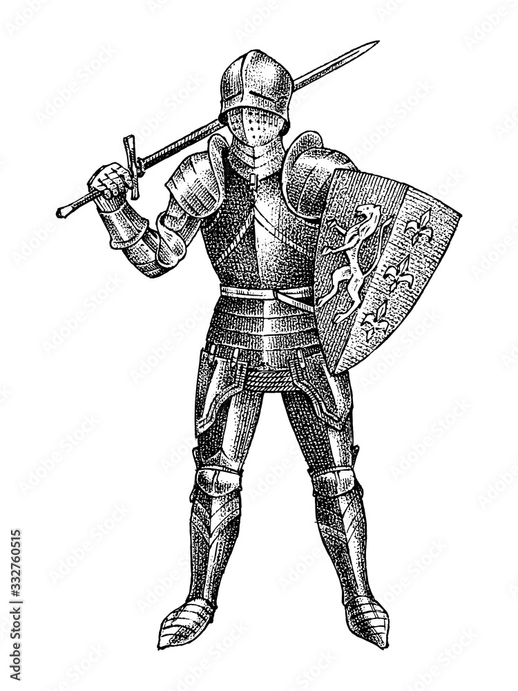 Medieval armed knight riding a horse. Historical ancient military ...