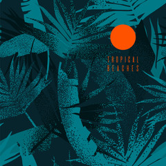 tropical leaves pattern. seamless texture with banana leaves and palm tree leaf. banner for the trav