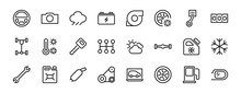 A Simple Set Of Car Services Related Vector Line Icons. Contains Icons Such As Oil, Diagnostics, Turbine, Steering Wheel, Chassis, Gearbox And Much More. Editable Move. 480x480 On A White Background