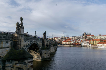 Wall Mural - View on old Prague, Charles Bridge and Vltava river