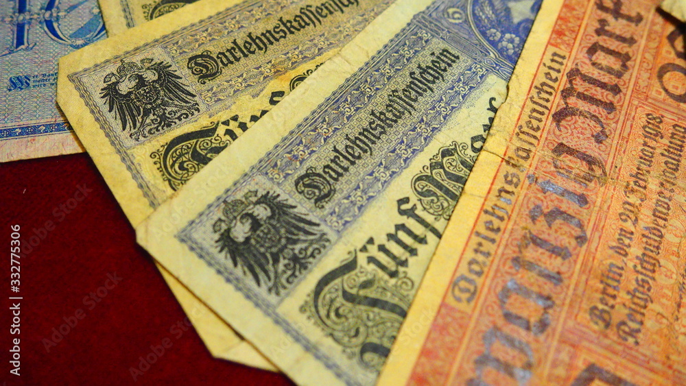 Banknotes from German Empire, First World War. Mark Germany の Stock フォト ...