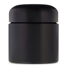 Black Jar Mockup. Cosmetic Cream Plastic Container. Rounded Package With Lid For Scrub Or Butter. Premium Face Or Body Skin Care Product Can
