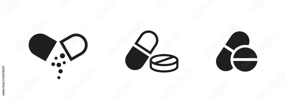 pill icon set. medicament and pharmaceutical symbol. medical design element - obrazy, fototapety, plakaty 