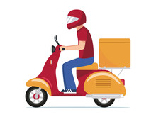 Food Delivery Man Riding A Scooter