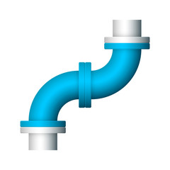 Pipe vector. Connection by flange fitting. For pipeline construction to transport liquid or gas in industry i.e. crude, oil, natural gas. Also water supply infrastructure in plumbing and irrigation.