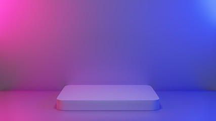 Aufkleber - Abstract Empty Pedestal in Blue Pink vibrant light Stage for present content advertising banner product design mockup. 3D illustration