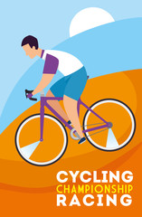 Wall Mural - cycling championship racing poster with man in bike vector illustration design