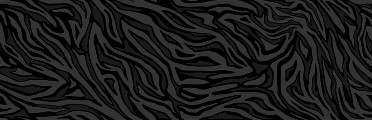 Wall Mural - Zebra skin, stripes pattern. Animal print, black and white detailed and realistic texture. Monochrome seamless background. Vector illustration 