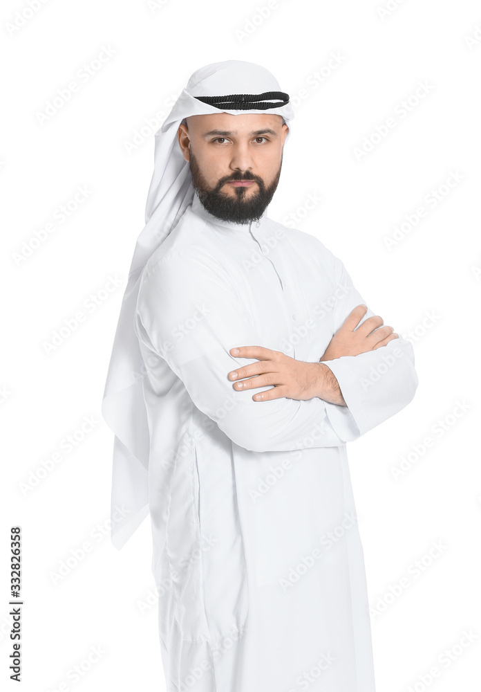 Handsome Arab man on white background