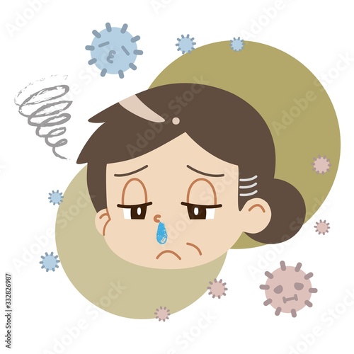 鼻水が出ている中年女性とハウスダストのイラスト Stock Vector Adobe Stock 鼻水が出ている中年女性とハウスダストのイラスト Stock Vector Adobe Stock