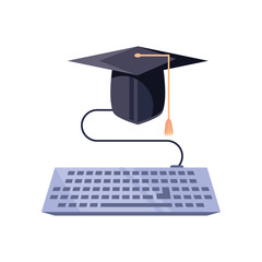 Canvas Print - computer keyboard with graduation hat