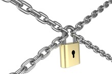 Lock Down Text With Metal Chain And Lock, 3d Render Illustration.