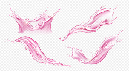 Wall Mural - splash of juice or pink water isolated on transparent background. vector realistic set of liquid wav