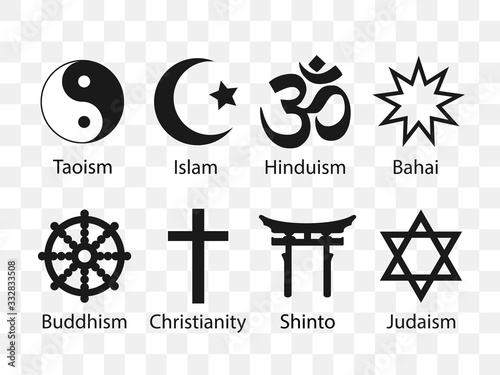 Religious symbols icon set. Vector illustration, flat design. Canvas Print