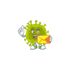 Sticker - Cute face coronavirus spread mascot design holding an envelope