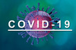 3d ilustration of an virus on blue background and vovid-19 text