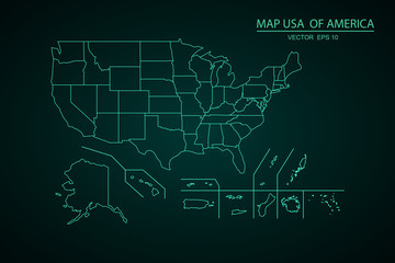 map of usa in blue color. vector illustration. - vector