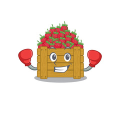 Sticker - A sporty strawberry fruit box boxing mascot design style