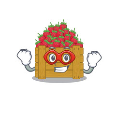 Poster - A picture of strawberry fruit box in a Super hero cartoon character