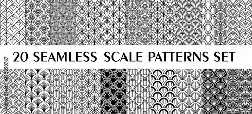 Fotomural Set of 24 fish scale art deco style patterns