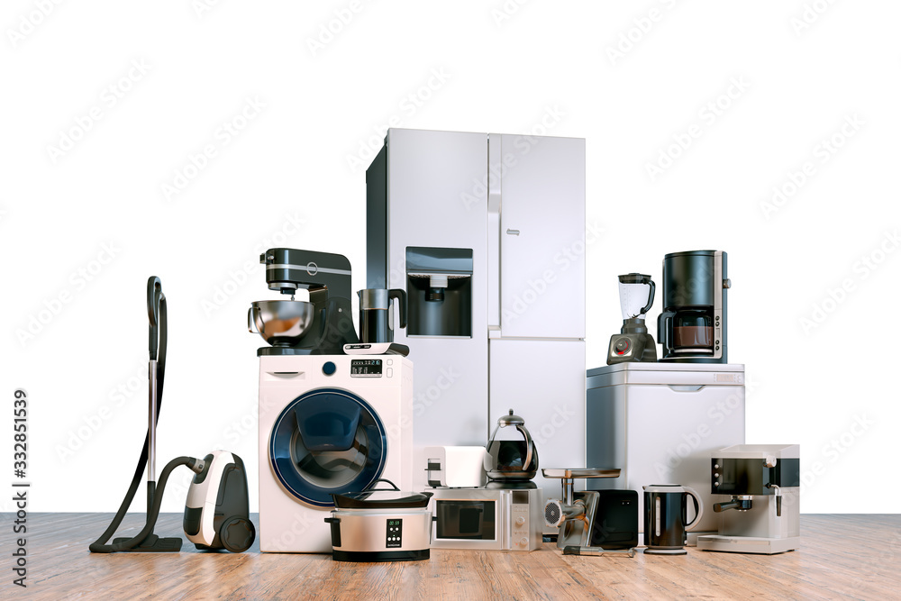 3d render of home appliances collection set
