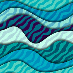 Fototapete - Blue waves pattern in marine style.