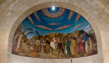 Fototapeta  - Bethphage, Israel, January 30, 2020: Fresco at Betfage on the Mount of Olives showing the entry of Jesus to Jerusalem