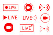Set of live streaming icons. Set of Live broadcasting icons. Button, red symbols for news, TV, movies, shows