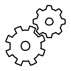 Vector hand drawn simple style illustration drawing of two connected working gears isolated on white background