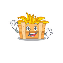 Poster - Smiley banana fruit box cartoon mascot design with waving hand