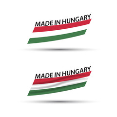 Wall Mural - Two modern colored vector flags with Hungarian tricolor isolated on white background, flags of Hungary, Hungarian ribbons, Made in Hungary