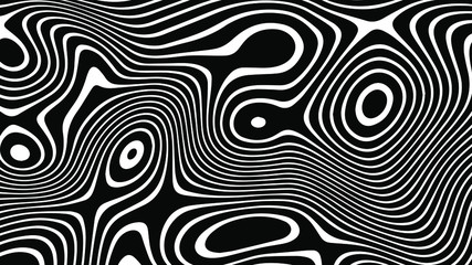Poster - Abstract rippled or black lines pattern with wavy vibrant facture on white background and texture. Liquify lines 3D effect. Vector illustration. EPS 10. Creative graphic design. 