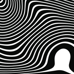 Poster - Abstract rippled or black lines pattern with wavy vibrant facture on white background and texture. Liquify lines 3D effect. Vector illustration. EPS 10. Creative graphic design. 