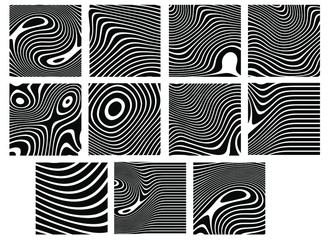 Poster - Abstract rippled or black lines pattern with wavy vibrant facture on white background and texture. Liquify lines 3D effect. Vector illustration. EPS 10. Creative graphic design. 