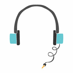 Poster - headphones vector design. digital hand drawn style. grain texture