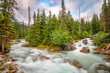 Mountain Stream Landscape In Glacier National Park, Rocky Mountains, Bristish Columbia, Canada