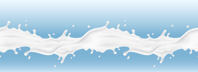 Wall Mural - milk splash seamless pattern. 3d realistic yogurt or cream wave border. vector milky package design.