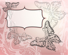 Pink Background With Decorative Flower And Butterflies