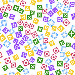 Sticker - Colorful pattern with different shapes objects. Texture background for textile, print, paper, fabric background, wallpaper