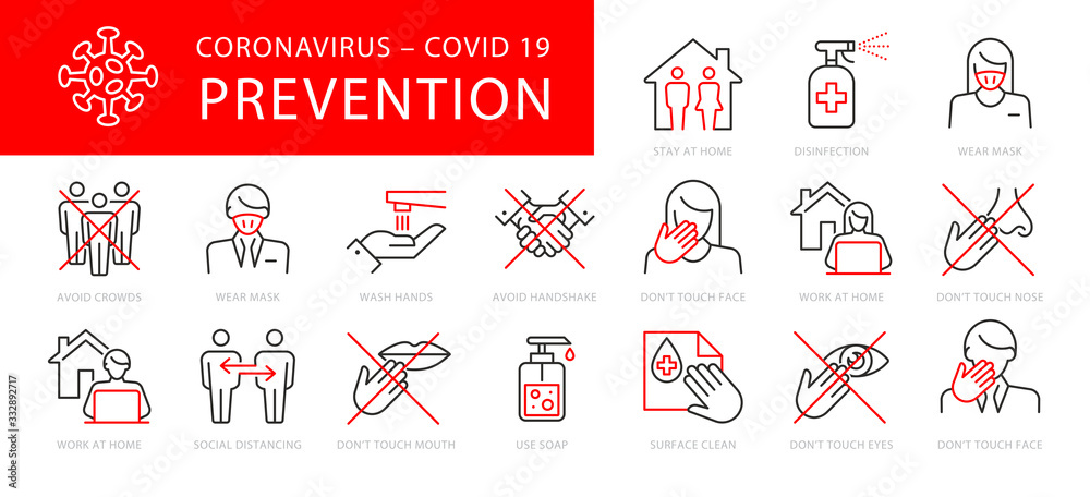 Coronavirus Prevention Vector Illustration Set - obrazy, fototapety, plakaty 