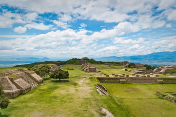 Mexican aerial pyramid landscape in Montealban